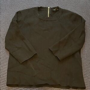 Ann Taylor Black Crewneck Sweater with 3/4 Sleeves and Zipper Back